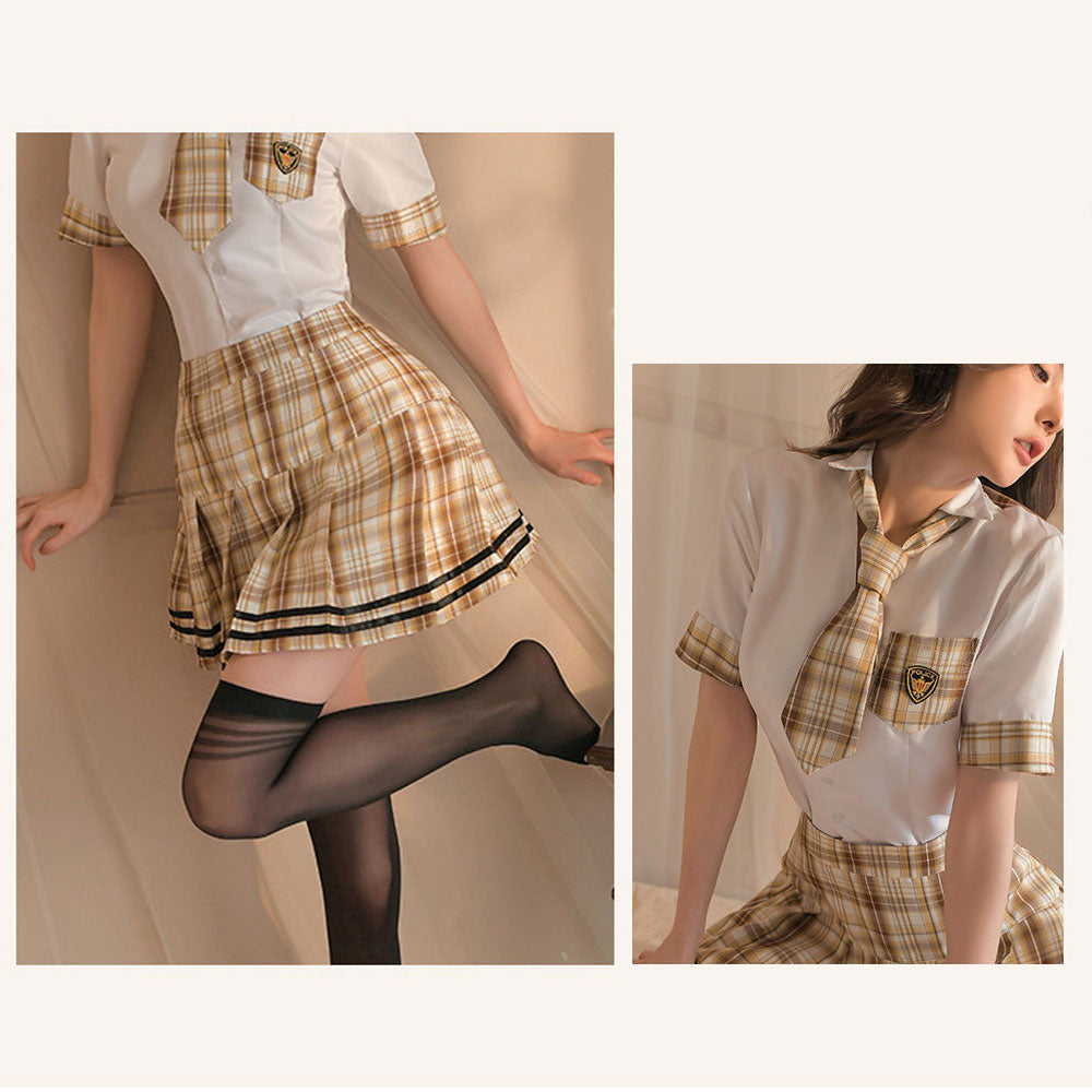 Japanese Plaid Skirt Set - Classic Two Piece Schoolgirl Uniform Blesssafe