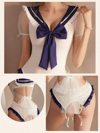 Japanese Style Crotchless Teddy Lingerie - Naughty Sailor Suit Blesssafe