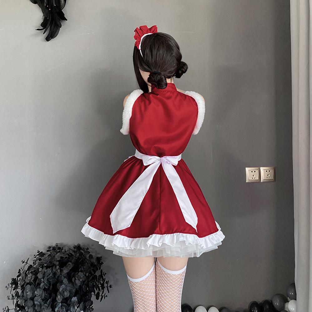 Red Sleeveless Elf Lolita Maid Cosplay Dress Set Blesssafe