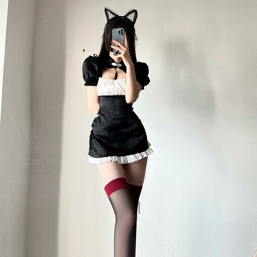 Sexy Chinese Cheongsam Dress Vintage Lolita Anime Cosplay Lingerie High Split Backless Qipao Blesssafe