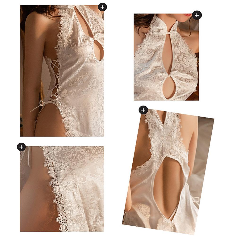 Vintage Chinese Cheongsam Sexy Lace Up Side Slit Backless Lingerie Dress Tradition Qipao Blesssafe