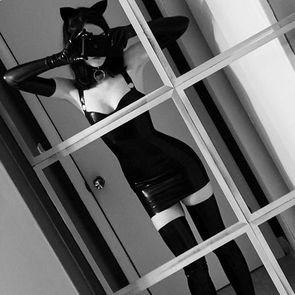 Black Latex Lingerie Wet Look Bodycon Dress
