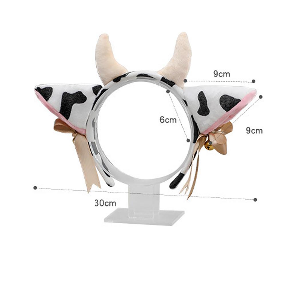 Cow Ears Headband Cow Horns Hair Hoop with Ribbon Bow Bells for Animal Cosplay Party Blesssafe