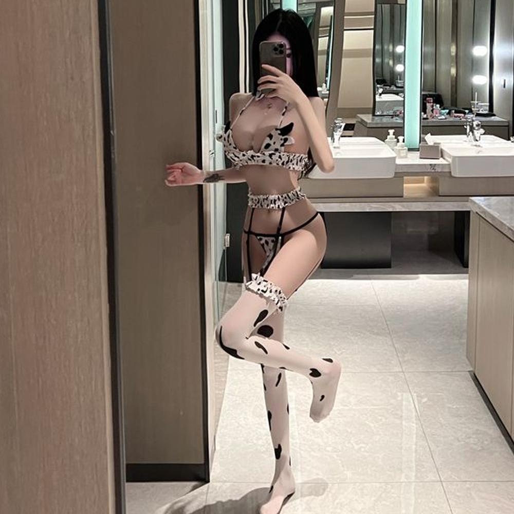 Sexy Cow Cosplay Costume Kawaii Outfit Anime Halter Straps Micro Bikini Lingerie Set for Women Blesssafe