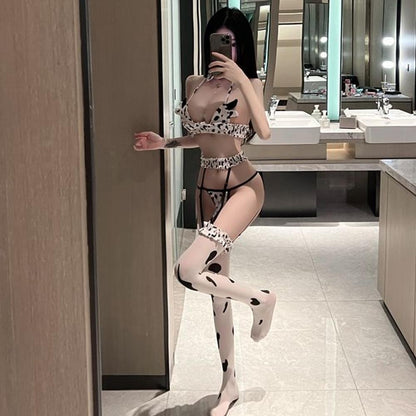 Sexy Cow Cosplay Costume Kawaii Outfit Anime Halter Straps Micro Bikini Lingerie Set for Women Blesssafe