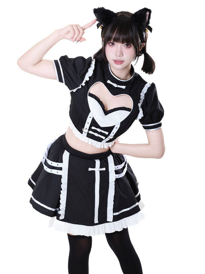 Kawaii Maid Top and Skirt Cosplay Costume Set Blesssafe