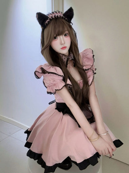 Kawaii Pink Lolita Maid Cosplay Outfit Set Blesssafe