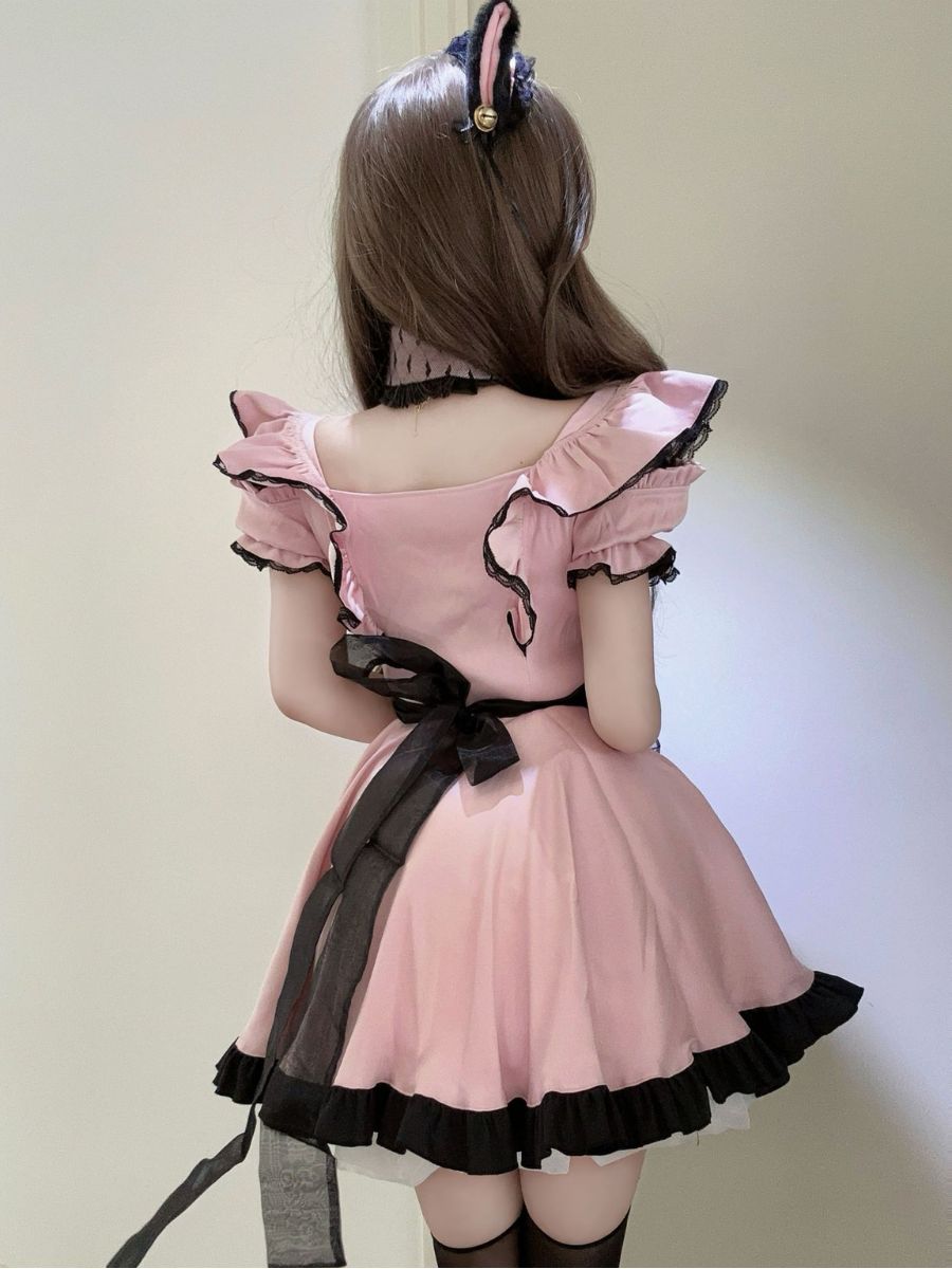 Kawaii Pink Lolita Maid Cosplay Outfit Set Blesssafe