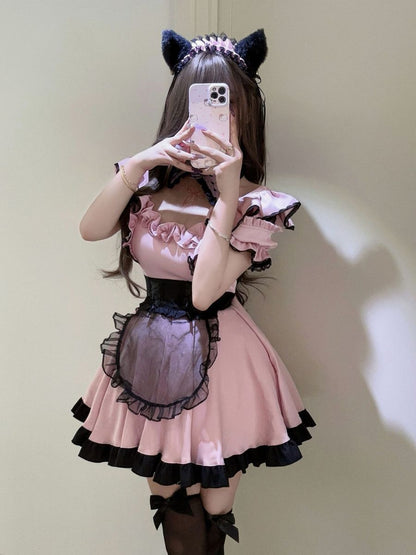 Kawaii Pink Lolita Maid Cosplay Outfit Set Blesssafe