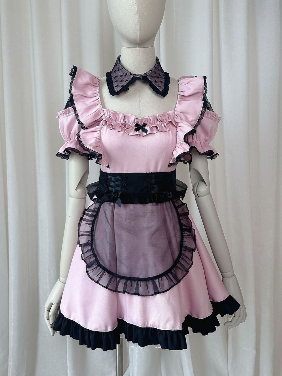 Kawaii Pink Lolita Maid Cosplay Outfit Set Blesssafe