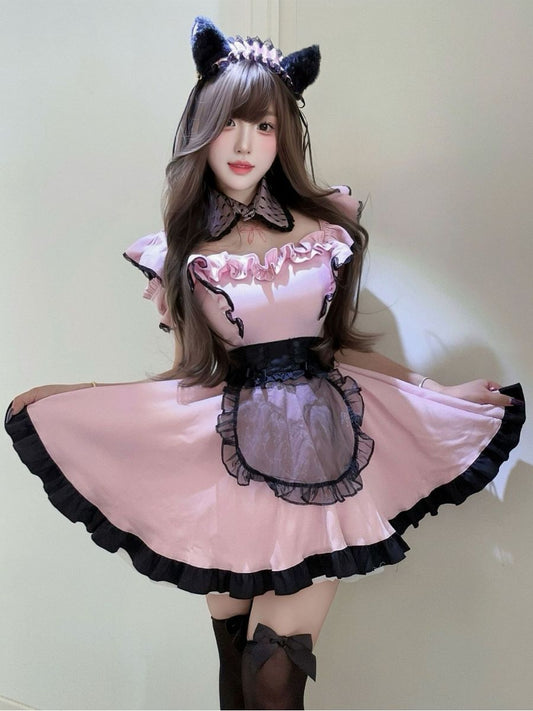 Kawaii Pink Lolita Maid Cosplay Outfit Set Blesssafe