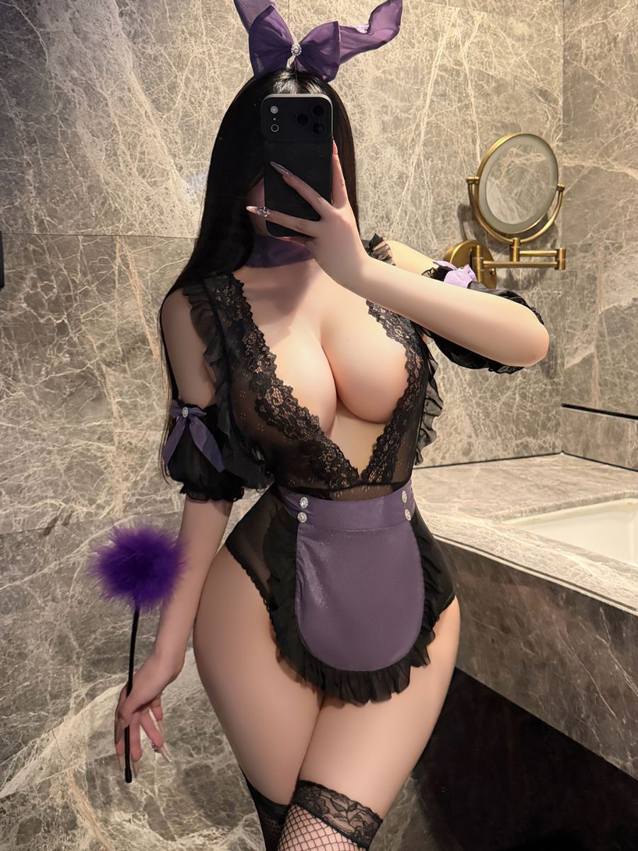 Lace Bunny Maid Cosplay Costume - Sheer Ruffled Servant Outfit blesssafe