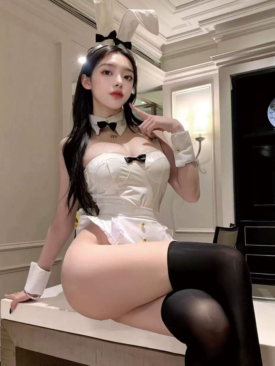 Latex Bunny Maid Bodysuit - Shiny Wet Look Servant Costume blesssafe