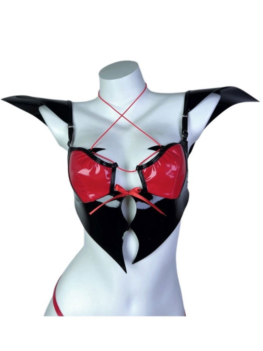 Black Latex Lingerie Angel Devil Cosplay Set