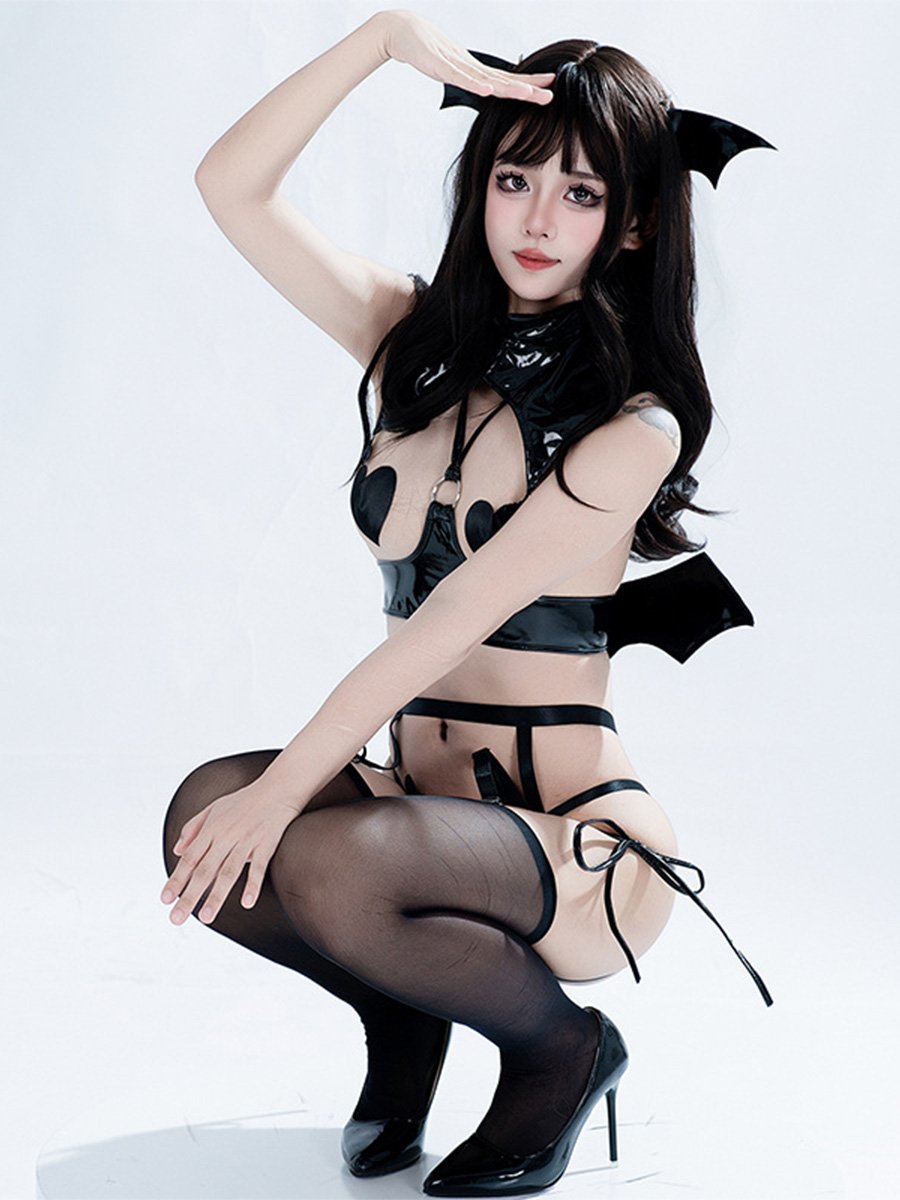 Black Latex Lingerie Cupless Hell Rider