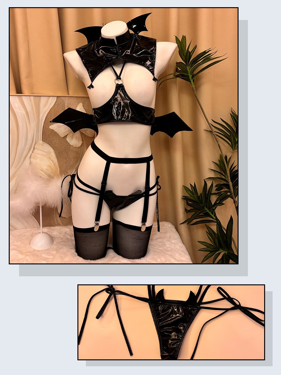 Black Latex Lingerie Cupless Hell Rider