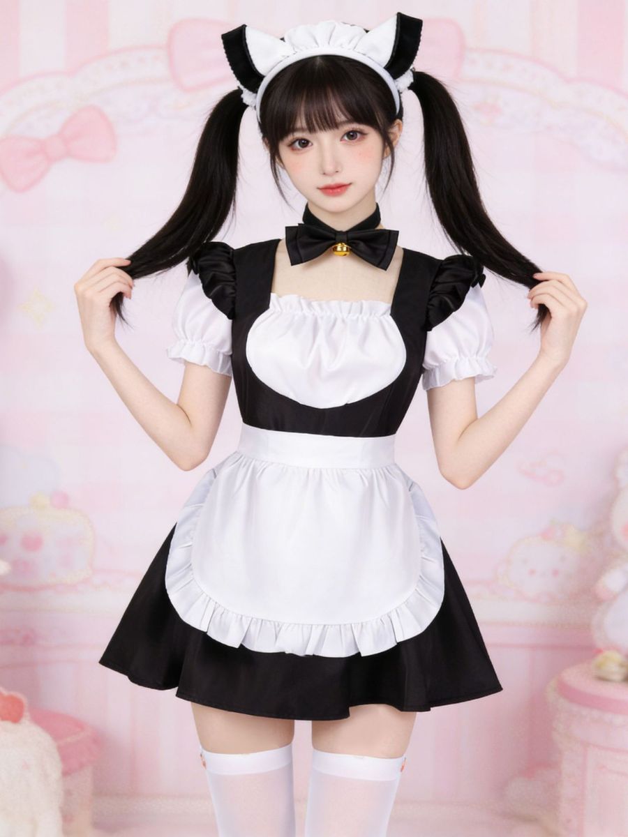 Sweet Lolita Style Ruffled Apron Maid Dress Set Blesssafe