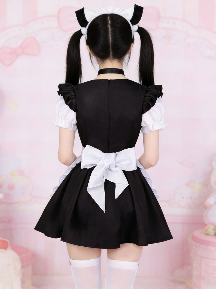 Sweet Lolita Style Ruffled Apron Maid Dress Set Blesssafe