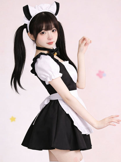 Sweet Lolita Style Ruffled Apron Maid Dress Set Blesssafe