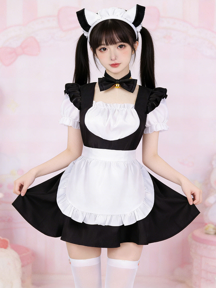Sweet Lolita Style Ruffled Apron Maid Dress Set Blesssafe