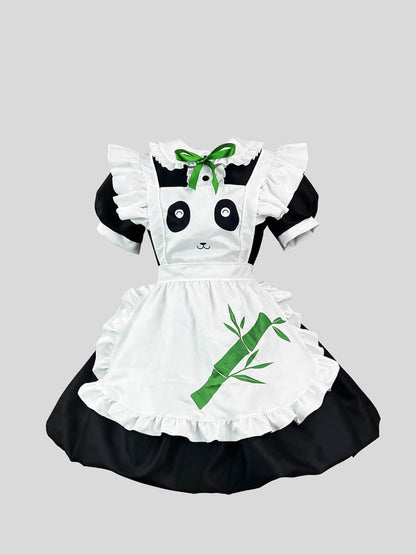 Plus Size Panda Printed French Maid Cosplay Dress Uniform Blesssafe