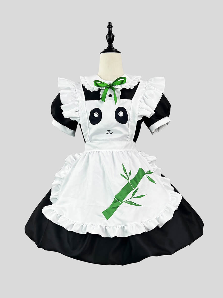 Plus Size Panda Printed French Maid Cosplay Dress Uniform Blesssafe
