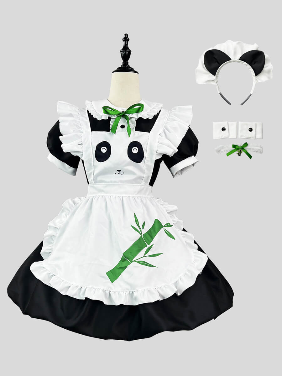 Plus Size Panda Printed French Maid Cosplay Dress Uniform Blesssafe