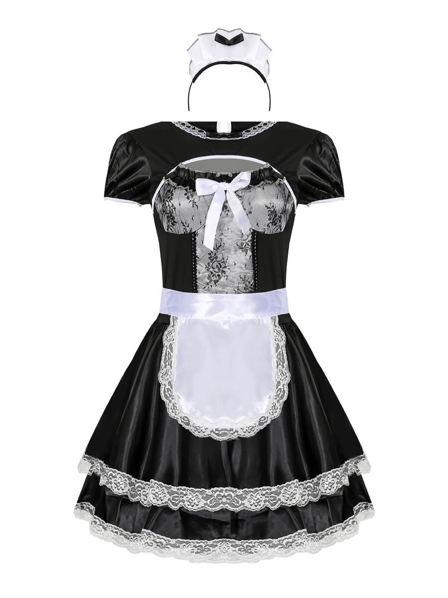Classic French Maid Cosplay Outfit Apron Mini Dress Blesssafe