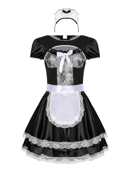 Classic French Maid Cosplay Outfit Apron Mini Dress Blesssafe