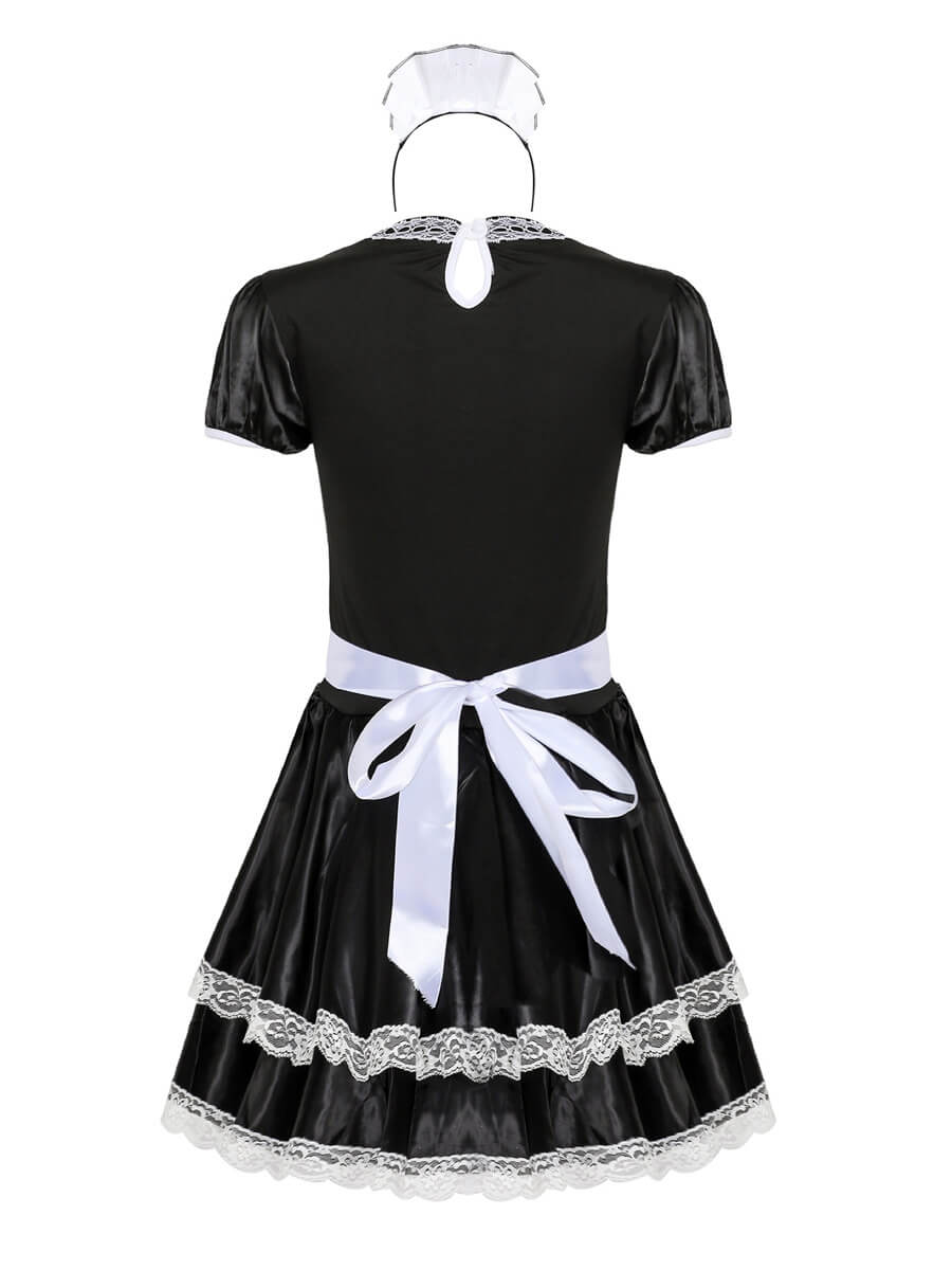 Classic French Maid Cosplay Outfit Apron Mini Dress Blesssafe