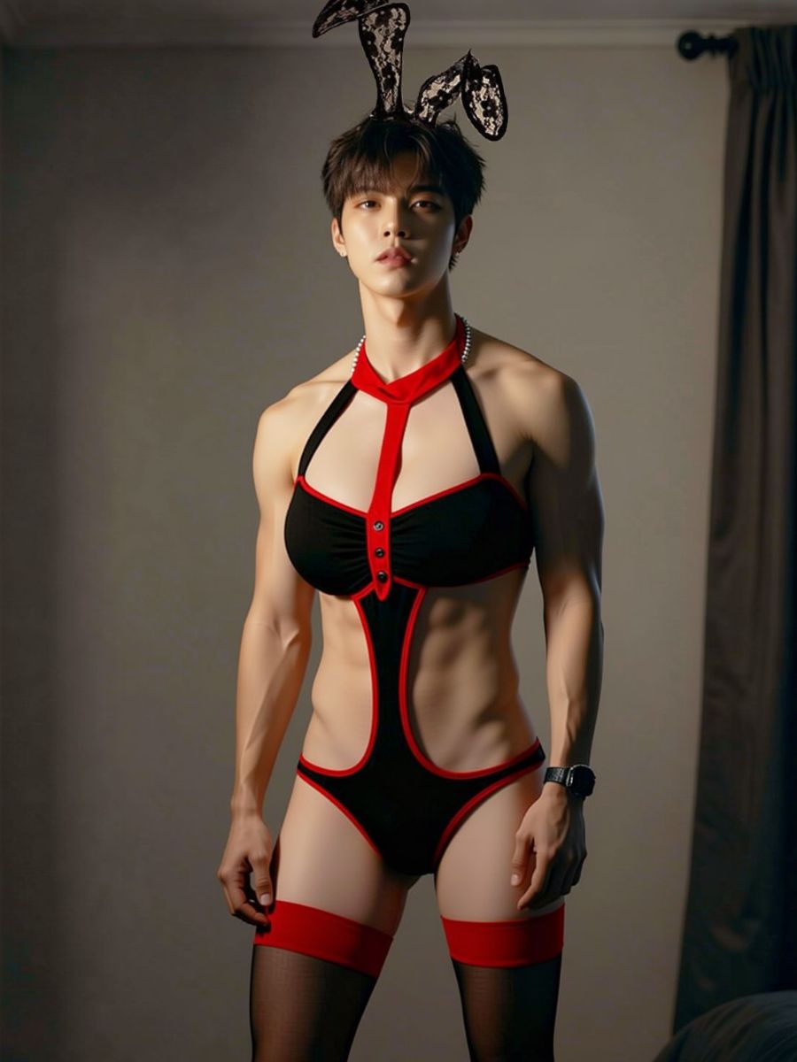 Men's Bunny High Cut Teddy Lingerie - Sexy Male Anime Romper blesssafe