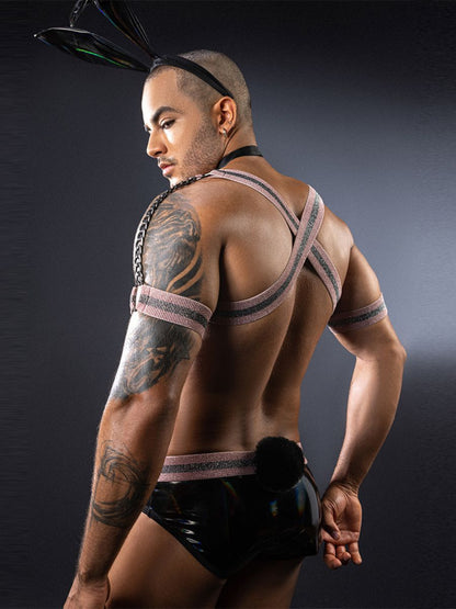 Men's Glossy Bunny Costume - Sexy Male Faux Leather Bodysuit blesssafe