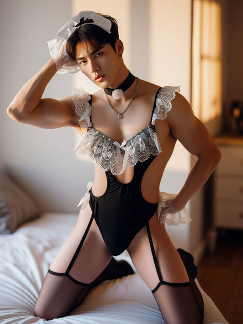 Men's Maid Teddy Lingerie Cosplay Set Blesssafe