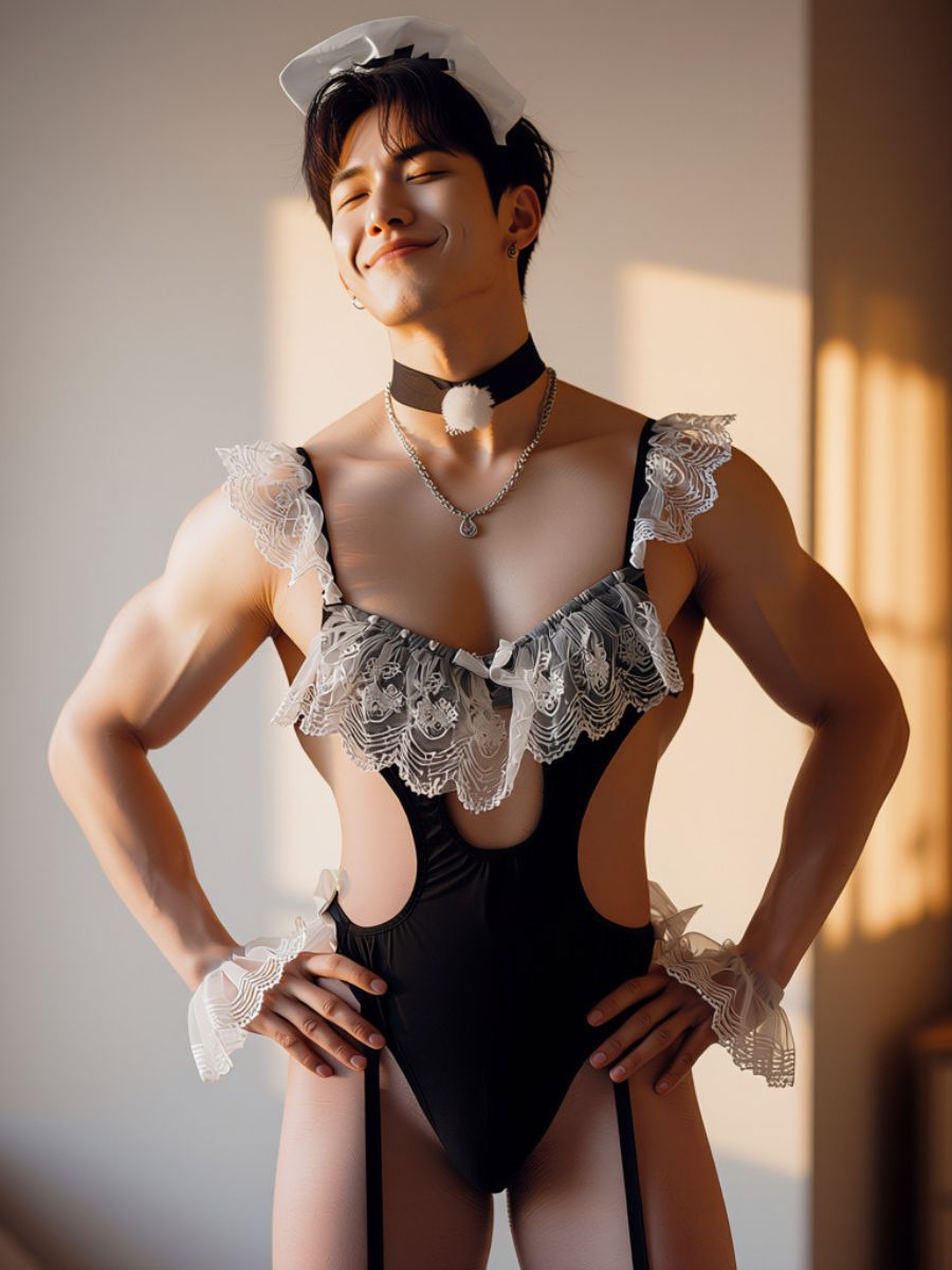 Men's Maid Teddy Lingerie Cosplay Set Blesssafe