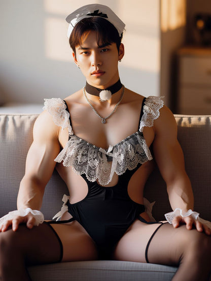 Men's Maid Teddy Lingerie Cosplay Set Blesssafe