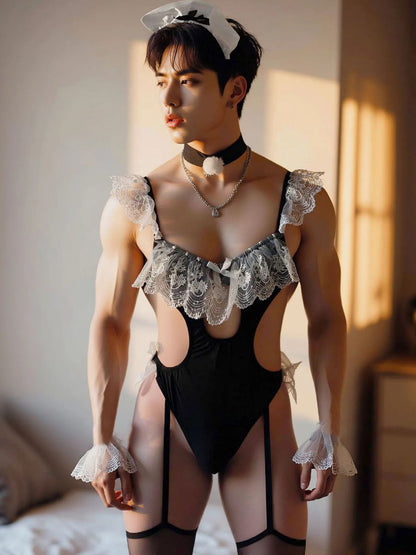 Men's Maid Teddy Lingerie Cosplay Set Blesssafe