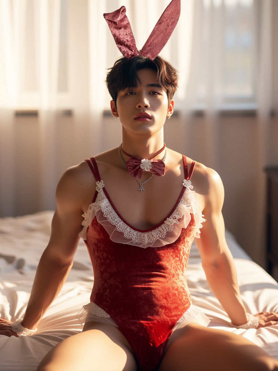Men's Velvet Bunny Suit Lingerie Funny Sexy Male Rabbit Costume Set blesssafe