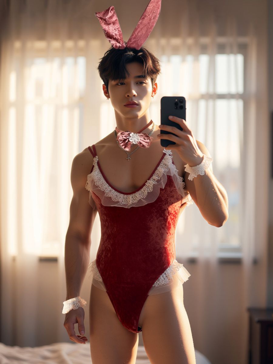 Men's Velvet Bunny Suit Lingerie Funny Sexy Male Rabbit Costume Set blesssafe