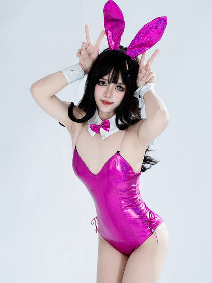 Sexy Metallic Bunny Suit - Shiny High Gloss Rave Leotard blesssafe