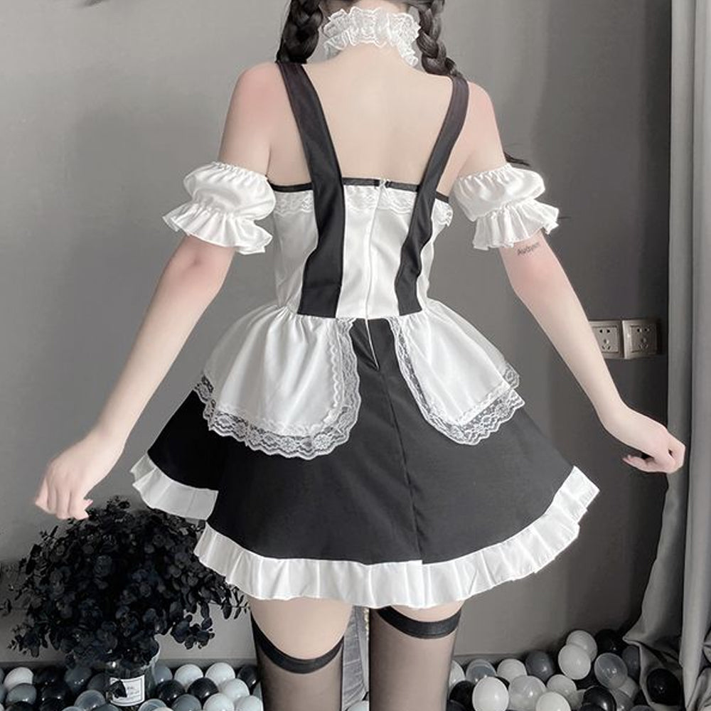 Lolita French Maid Cosplay Dress Set with Lace Choker Blesssafe