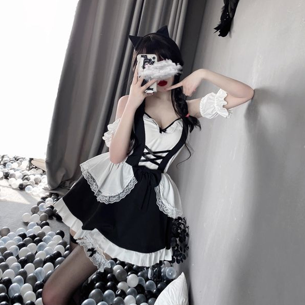 Lolita French Maid Cosplay Dress Set with Lace Choker Blesssafe
