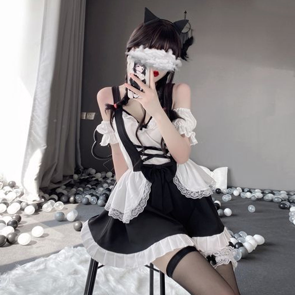 Lolita French Maid Cosplay Dress Set with Lace Choker Blesssafe