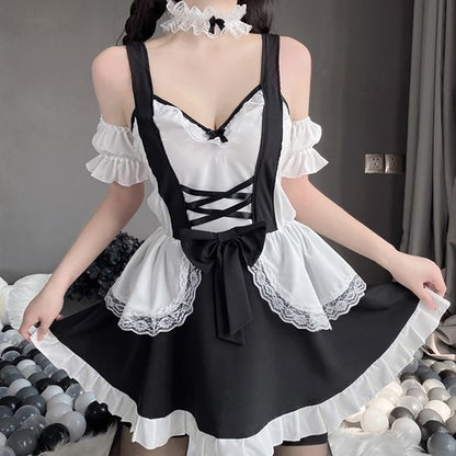 Lolita French Maid Cosplay Dress Set with Lace Choker Blesssafe