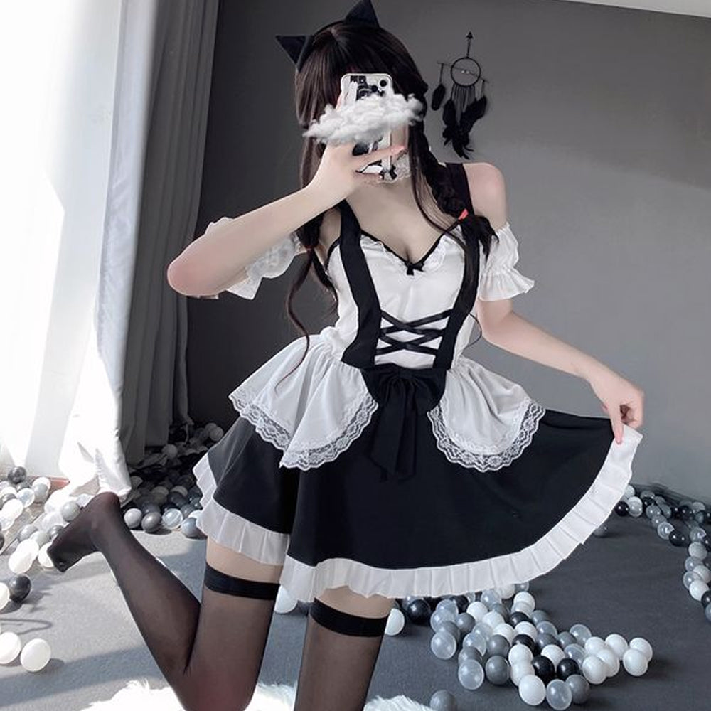 Lolita French Maid Cosplay Dress Set with Lace Choker Blesssafe