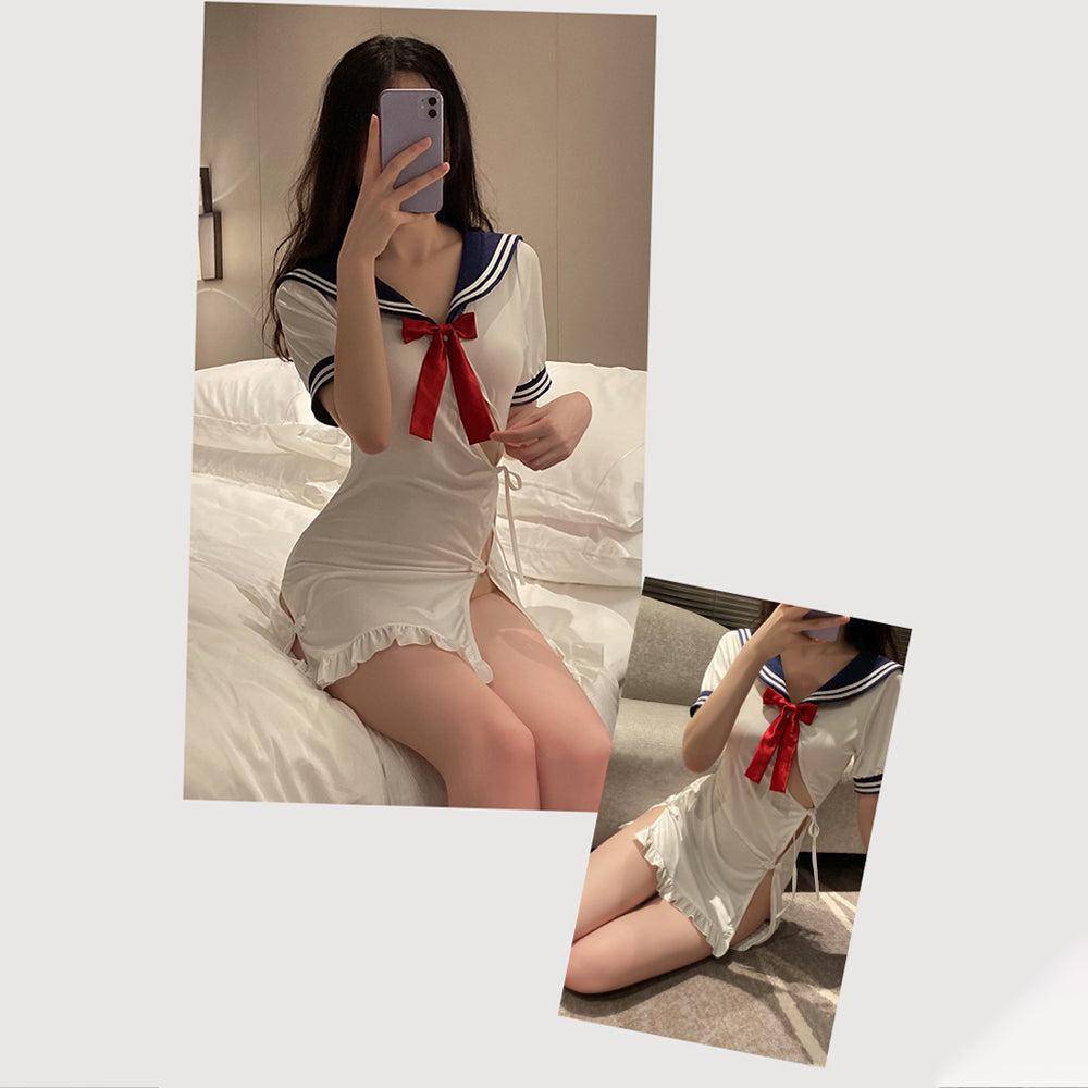 Naughty High Slit Sailor Cosplay Lingerie Dress - Sexy JK Nightie Blesssafe