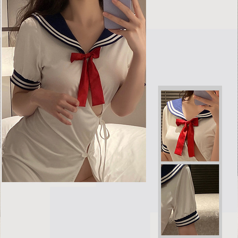 Naughty High Slit Sailor Cosplay Lingerie Dress - Sexy JK Nightie Blesssafe