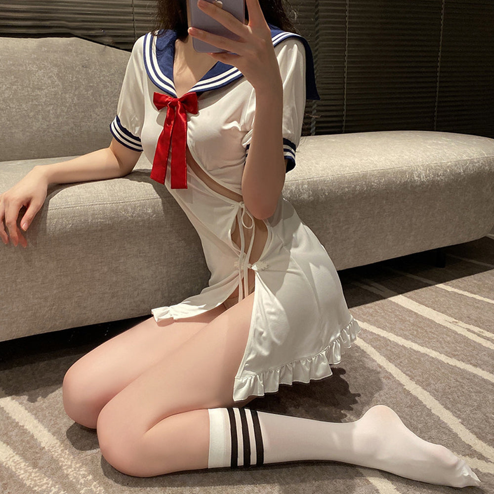 Naughty High Slit Sailor Cosplay Lingerie Dress - Sexy JK Nightie Blesssafe