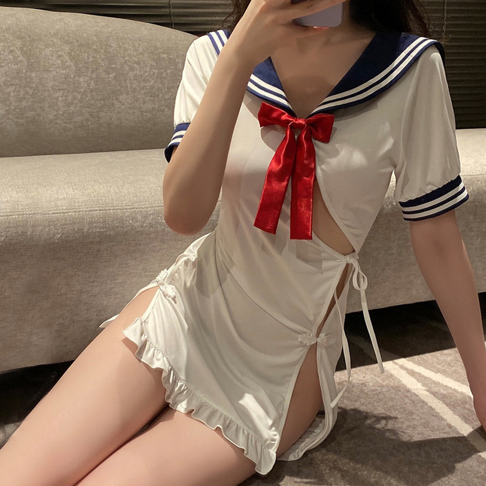 Naughty High Slit Sailor Cosplay Lingerie Dress - Sexy JK Nightie Blesssafe