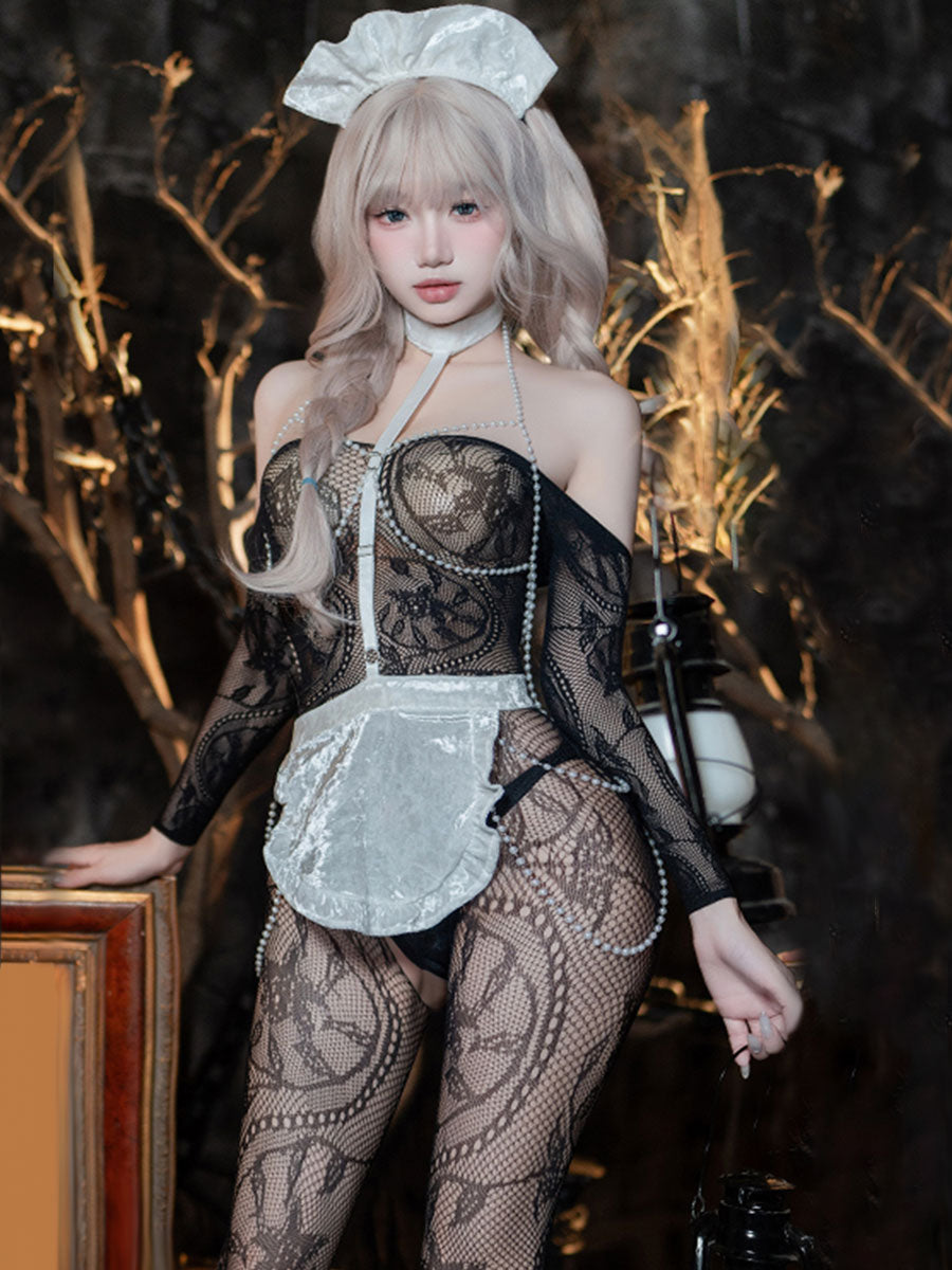Provocative Open Crotch Maid Cosplay Lingerie Set Blesssafe