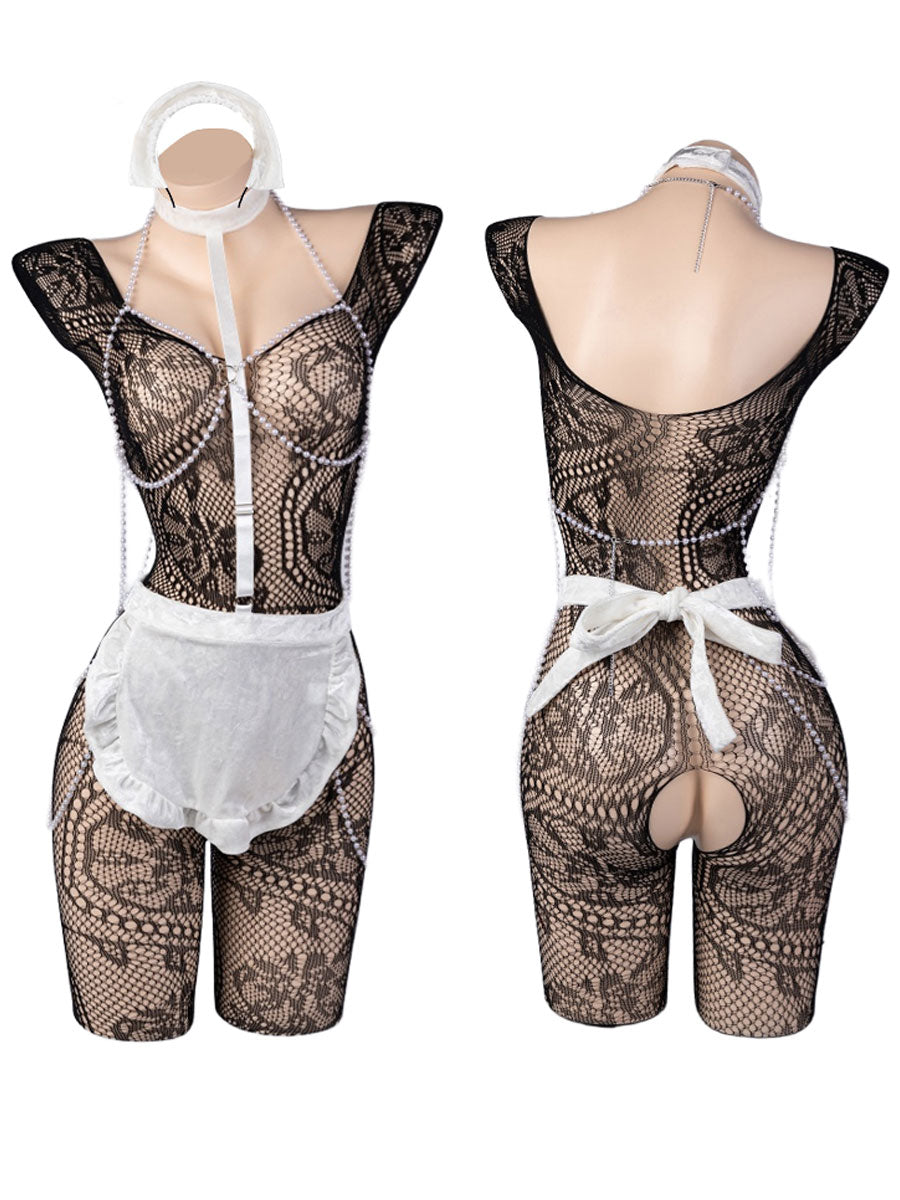 Provocative Open Crotch Maid Cosplay Lingerie Set Blesssafe